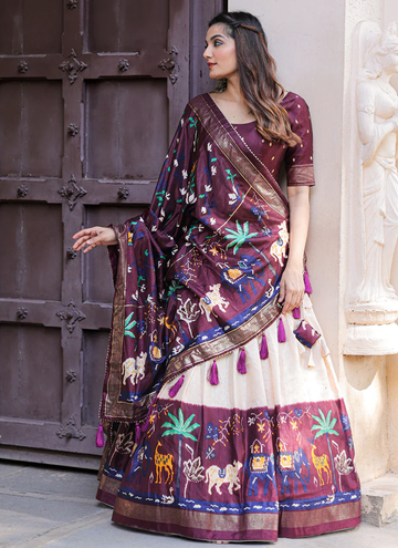 Amazing Wine Dola Silk Patola Printed Lehenga Choli Set